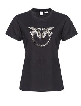 Camiseta Pinko con bordado love birds negra