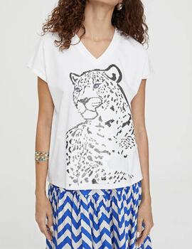 Camiseta Lola Casademunt cuello pico leo blanco