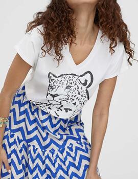 Camiseta Lola Casademunt cuello pico leo blanco