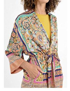 Conjunto kimono - pantalón estampado multicolor
