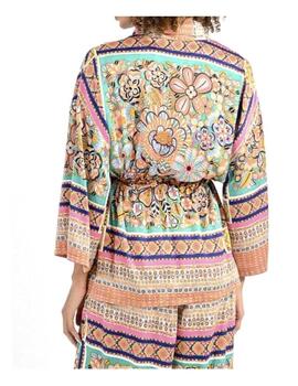 Conjunto kimono - pantalón estampado multicolor