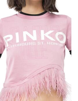 Camiseta Pinko cities con plumas rosa