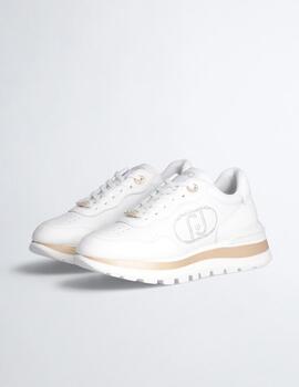 Zapatilla Liu.jo en piel blanca logo con piedras