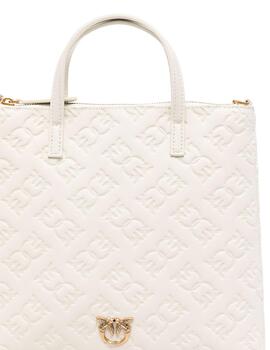 Bolso Pinko mini vitello seta logo imprimi blanco