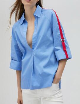 Camisa Lola Casademunt detalle grogain rayas azul